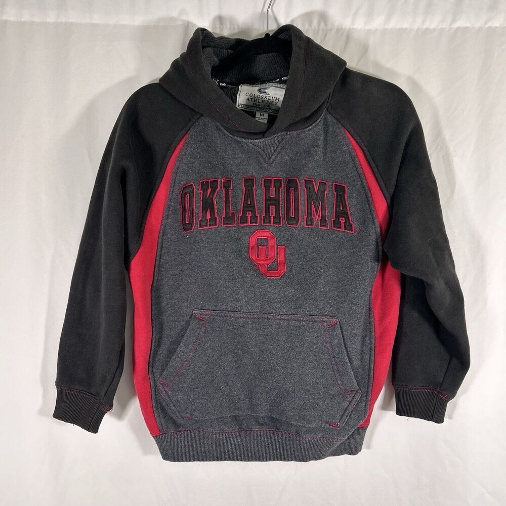 Oklahoma Sooners Hoodie Youth Boys Medium Black Red Pullover Pockets